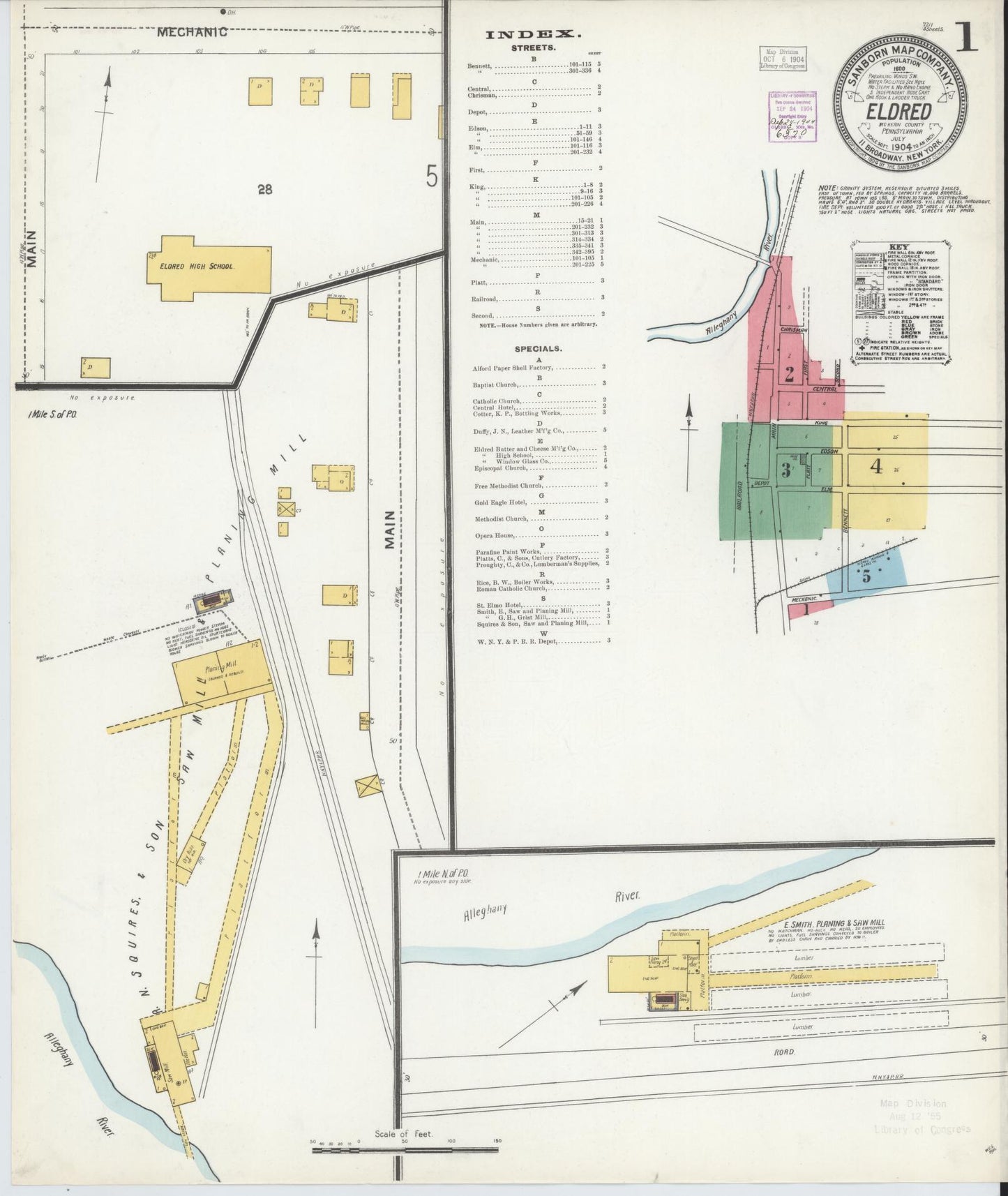 Sanborn Fire Insurance Map from Eldred, McKean County, Pennsylvania (1904), Sheet #0001 - Historic Sanborn Fire Insurance Map Print, vintage old map wall art, antique decor, genealogy gift, Pennsylvania Pennsylvania map