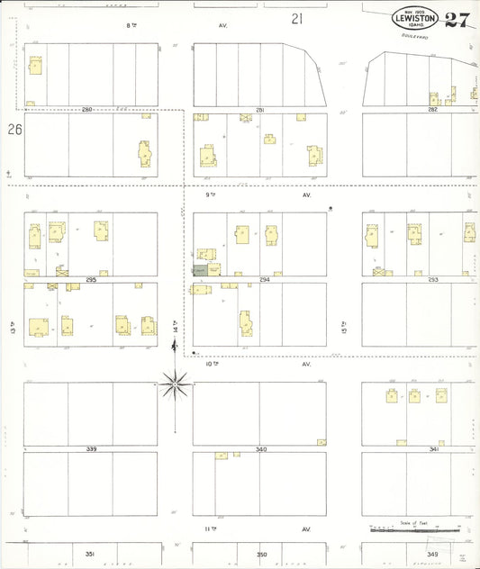 Sanborn Fire Insurance Map from Lewiston, Nez Perce County, Idaho (1909), Sheet #0027 - Historic Sanborn Fire Insurance Map Print, vintage old map wall art, antique decor, genealogy gift, Idaho Idaho map
