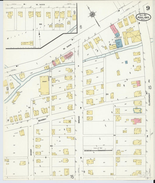 Sanborn Fire Insurance Map from Ashland, Ashland County, Ohio (1911), Sheet #0009 - Historic Sanborn Fire Insurance Map Print, vintage old map wall art, antique decor, genealogy gift, Ohio Ohio map
