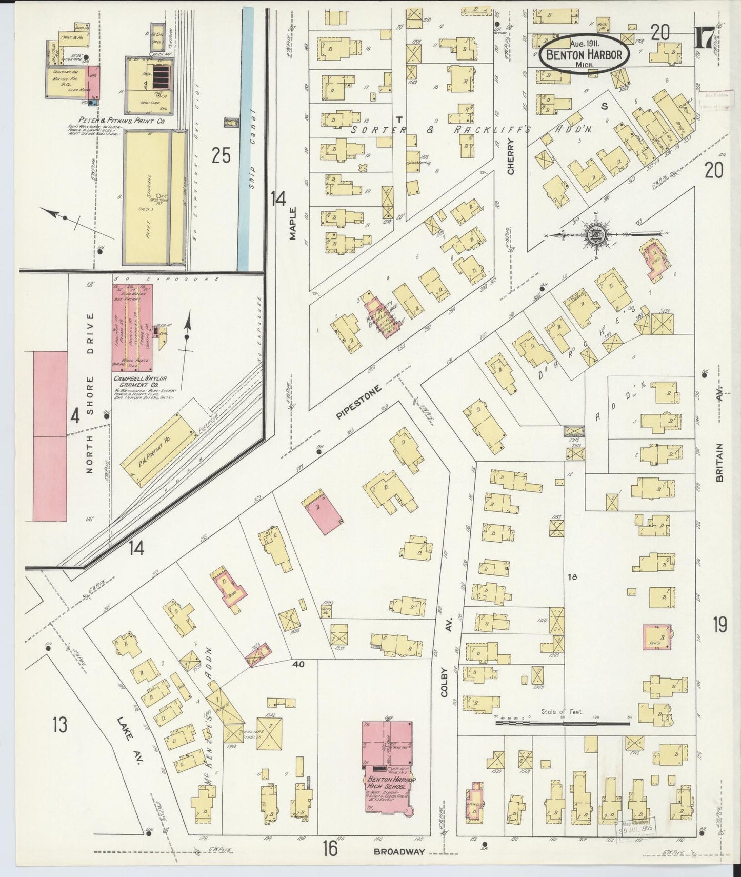 Sanborn Fire Insurance Map from Benton Harbor, Berrien County, Michigan (1911), Sheet #0017 - Complete Map Set gallery image, historic Sanborn map, vintage wall art, Michigan Michigan