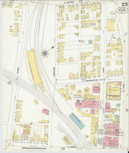 Sanborn Fire Insurance Map from Rome, Oneida County, New York (1904), Sheet #0023 - Historic Sanborn Fire Insurance Map Print, vintage old map wall art, antique decor, genealogy gift, New York New York map