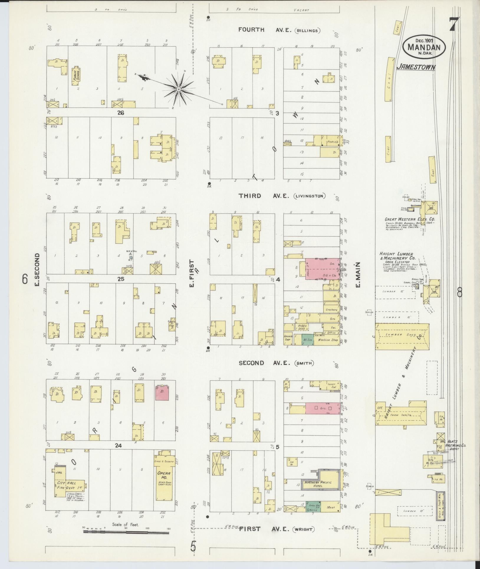 Sanborn Fire Insurance Map from Mandan, Morton County, North Dakota (1907), Sheet #0007 - Complete Map Set gallery image, historic Sanborn map, vintage wall art, North Dakota North Dakota