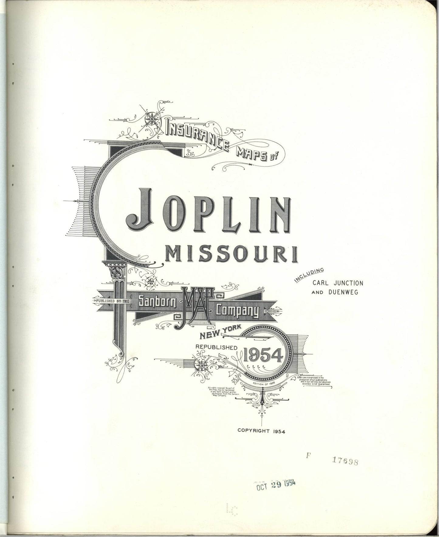Sanborn Fire Insurance Map from Joplin, Jasper County, Missouri (1954), Sheet #0001 - Historic Sanborn Fire Insurance Map Print, vintage old map wall art, antique decor, genealogy gift, Missouri Missouri map