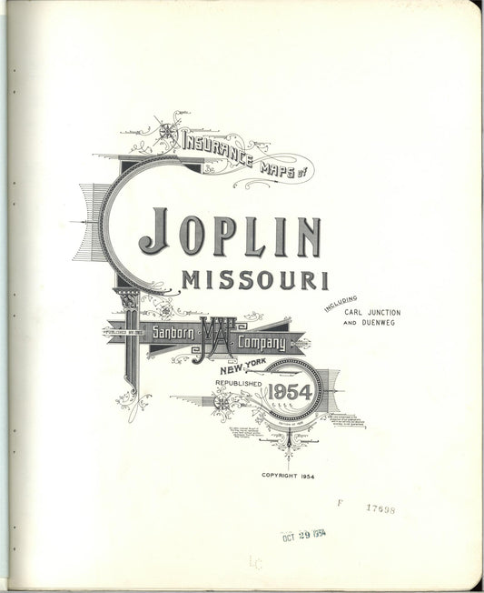 Sanborn Fire Insurance Map from Joplin, Jasper County, Missouri (1954), Sheet #0001 - Historic Sanborn Fire Insurance Map Print, vintage old map wall art, antique decor, genealogy gift, Missouri Missouri map