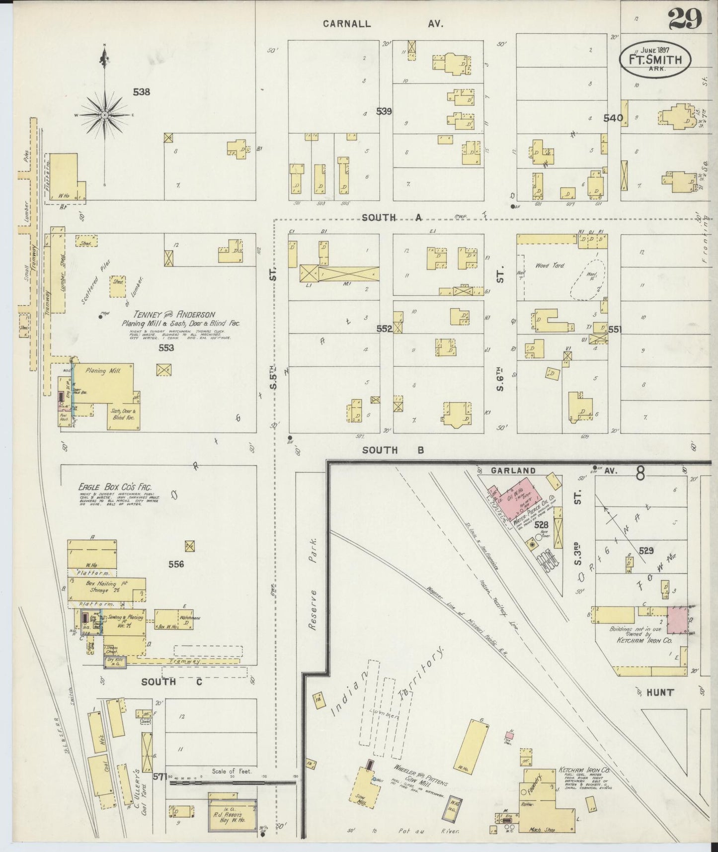 Sanborn Fire Insurance Map from Fort Smith, Sebastian County, Arkansas (1897), Sheet #0029 - Historic Sanborn Fire Insurance Map Print, vintage old map wall art, antique decor, genealogy gift, Arkansas Arkansas map