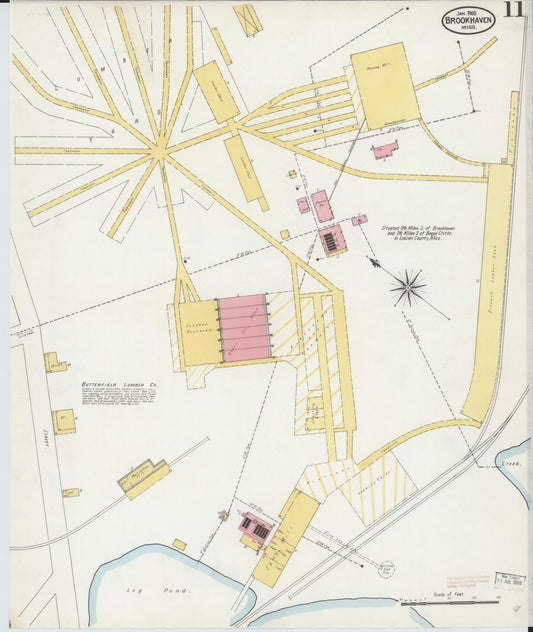Sanborn Fire Insurance Map from Brookhaven, Lincoln County, Mississippi (1905), Sheet #0011 - Historic Sanborn Fire Insurance Map Print, vintage old map wall art, antique decor, genealogy gift, Mississippi Mississippi map