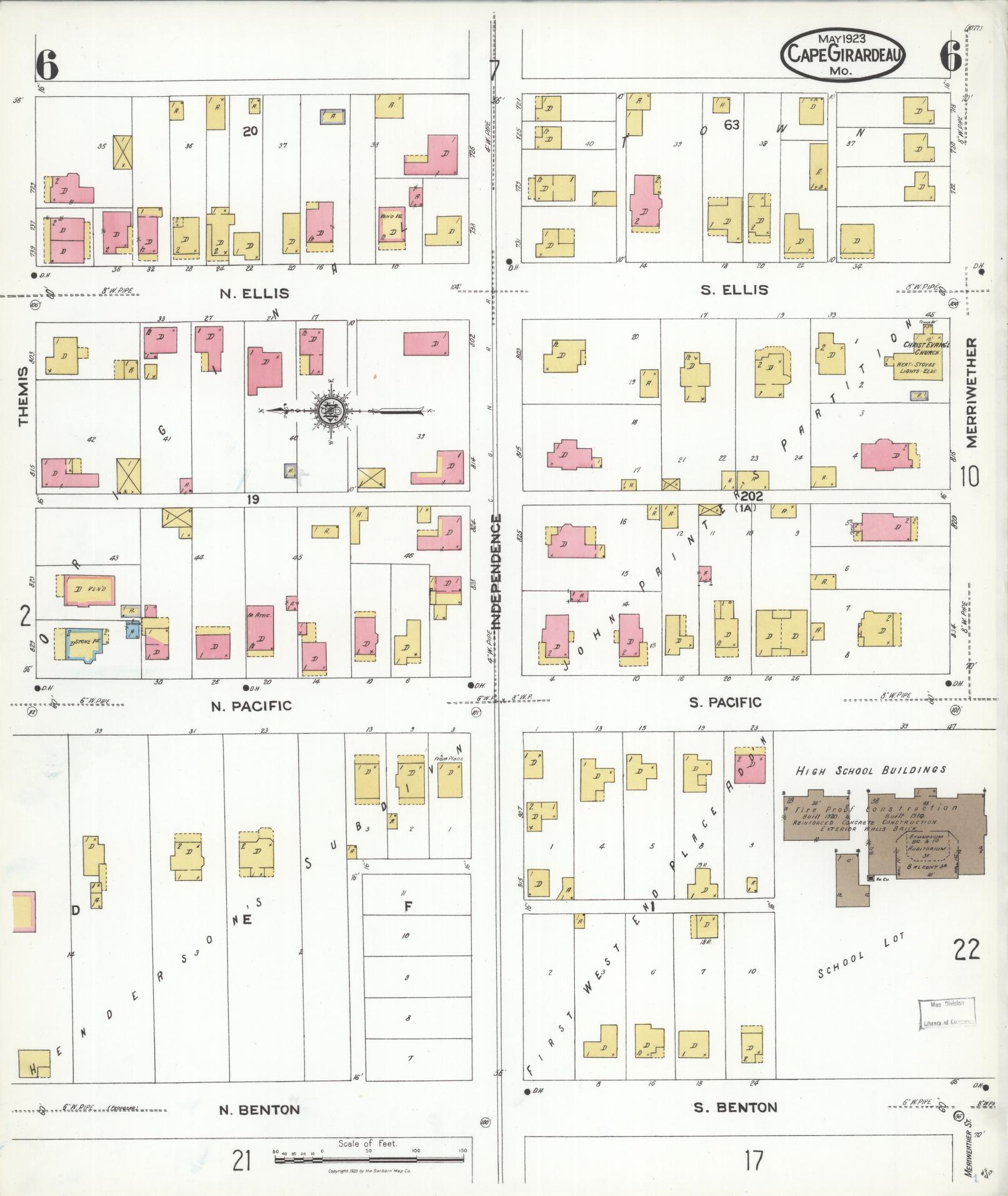 Sanborn Fire Insurance Map from Cape Girardeau, Cape Girardeau County, Missouri (1923), Sheet #0006 - Historic Sanborn Fire Insurance Map Print, vintage old map wall art, antique decor, genealogy gift, Missouri Missouri map