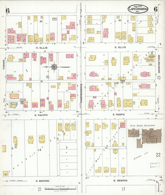 Sanborn Fire Insurance Map from Cape Girardeau, Cape Girardeau County, Missouri (1923), Sheet #0006 - Historic Sanborn Fire Insurance Map Print, vintage old map wall art, antique decor, genealogy gift, Missouri Missouri map