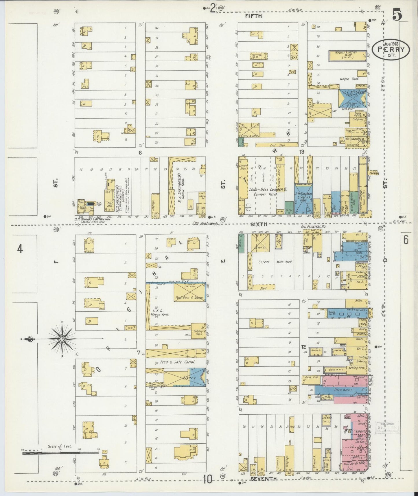 Sanborn Fire Insurance Map from Perry, Noble County, Oklahoma (1903), Sheet #0005 - Complete Map Set gallery image, historic Sanborn map, vintage wall art, Oklahoma Oklahoma