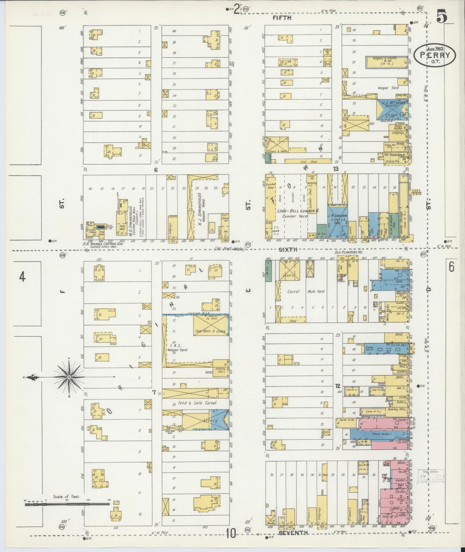 Sanborn Fire Insurance Map from Perry, Noble County, Oklahoma (1903), Sheet #0005 - Complete Map Set gallery image, historic Sanborn map, vintage wall art, Oklahoma Oklahoma