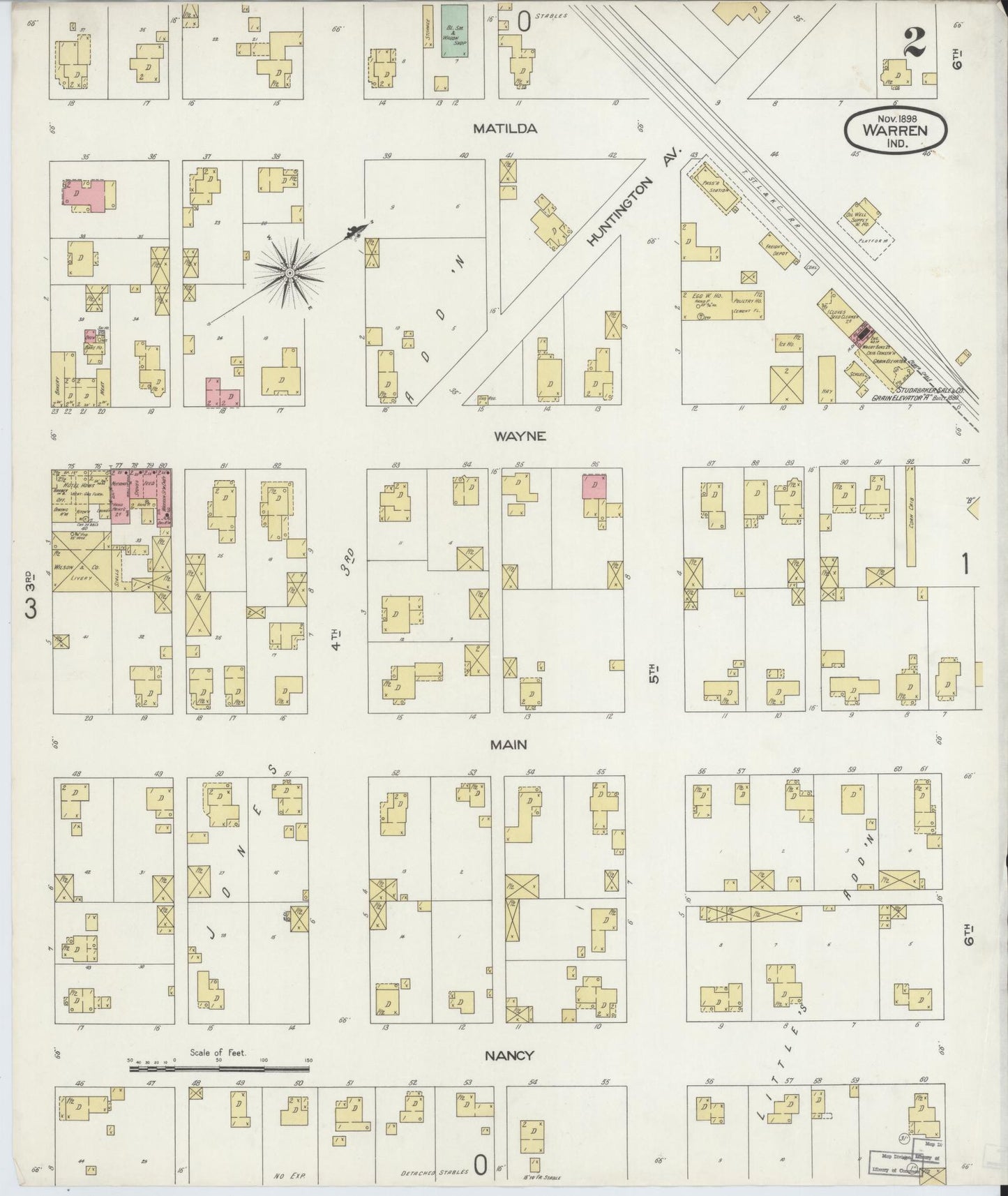 Sanborn Fire Insurance Map from Warren, Huntington County, Indiana (1898), Sheet #0002 - Complete Map Set gallery image, historic Sanborn map, vintage wall art, Indiana Indiana