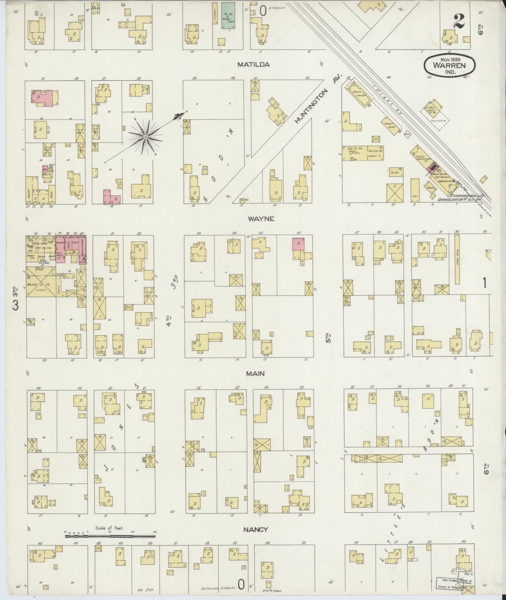 Sanborn Fire Insurance Map from Warren, Huntington County, Indiana (1898), Sheet #0002 - Complete Map Set gallery image, historic Sanborn map, vintage wall art, Indiana Indiana