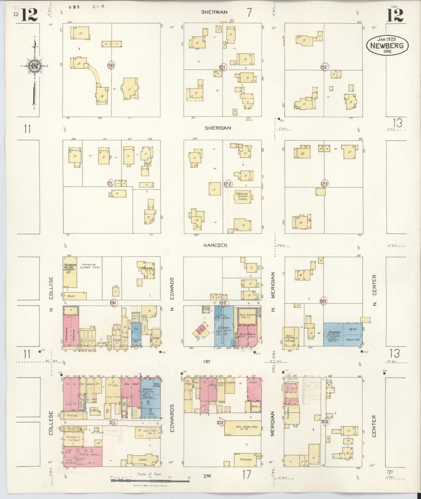 Sanborn Fire Insurance Map from Newberg, Yamhill County, Oregon (1934), Sheet #0012 - Complete Map Set gallery image, historic Sanborn map, vintage wall art, Oregon Oregon