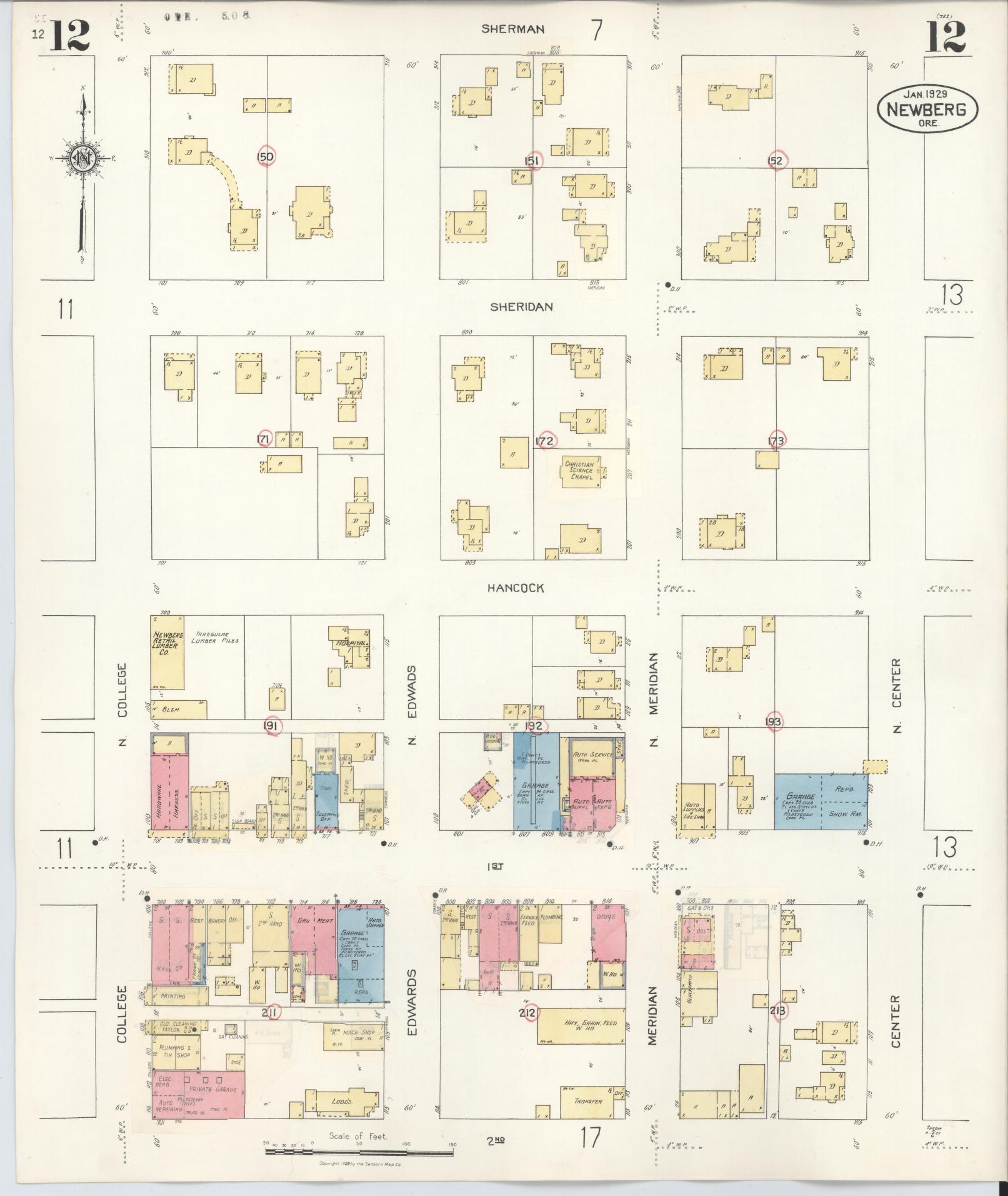 Sanborn Fire Insurance Map from Newberg, Yamhill County, Oregon (1934), Sheet #0012 - Complete Map Set gallery image, historic Sanborn map, vintage wall art, Oregon Oregon