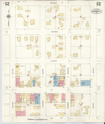 Sanborn Fire Insurance Map from Newberg, Yamhill County, Oregon (1934), Sheet #0012 - Complete Map Set gallery image, historic Sanborn map, vintage wall art, Oregon Oregon