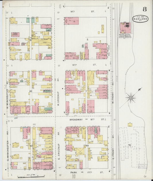 Sanborn Fire Insurance Map from Ashland, Boyd County, Kentucky (1895), Sheet #0008 - Historic Sanborn Fire Insurance Map Print, vintage old map wall art, antique decor, genealogy gift, Kentucky Kentucky map