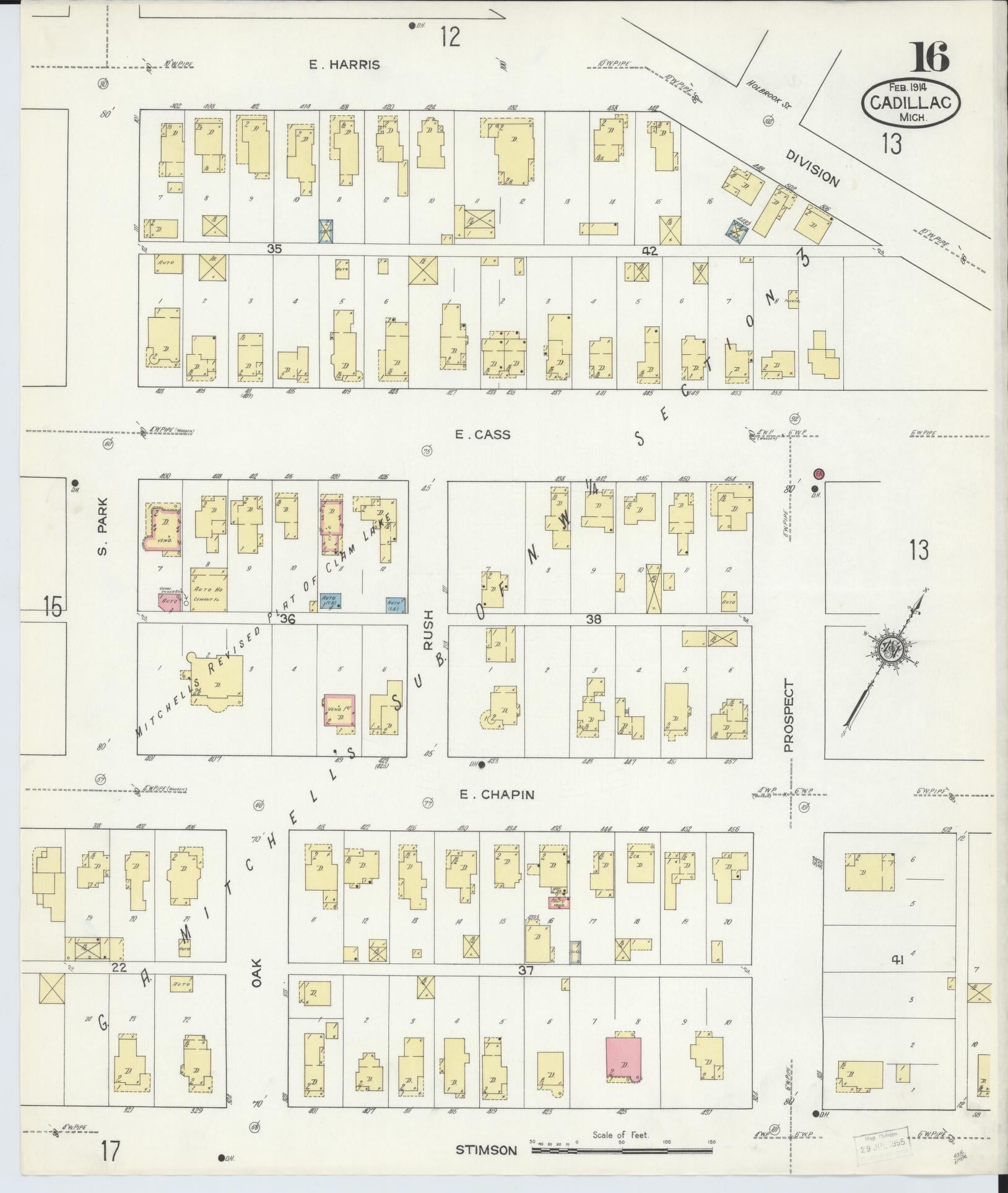 Sanborn Fire Insurance Map from Cadillac, Wexford County, Michigan (1914), Sheet #0016 - Historic Sanborn Fire Insurance Map Print, vintage old map wall art, antique decor, genealogy gift, Michigan Michigan map