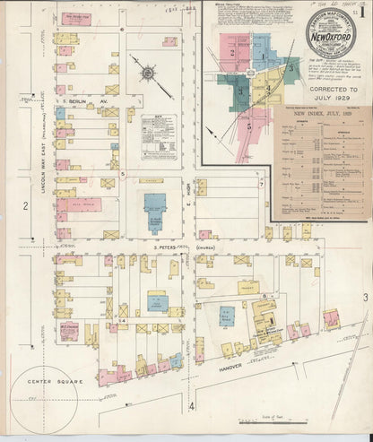 Sanborn Fire Insurance Map from New Oxford, Adams County, Pennsylvania (1929), Sheet #0001 - Complete Map Set gallery image, historic Sanborn map, vintage wall art, Pennsylvania Pennsylvania