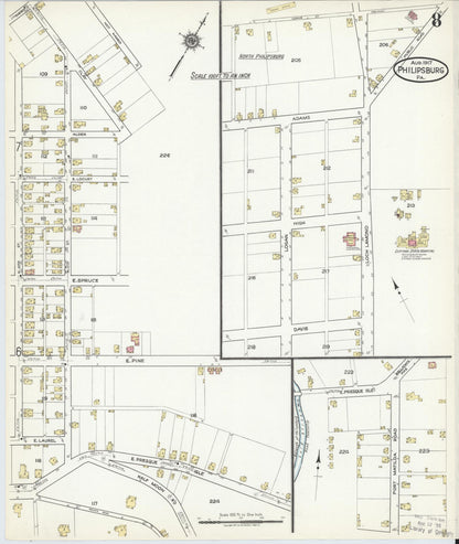 Sanborn Fire Insurance Map from Philipsburg, Centre County, Pennsylvania (1917), Sheet #0008 - Historic Sanborn Fire Insurance Map Print, vintage old map wall art, antique decor, genealogy gift, Pennsylvania Pennsylvania map