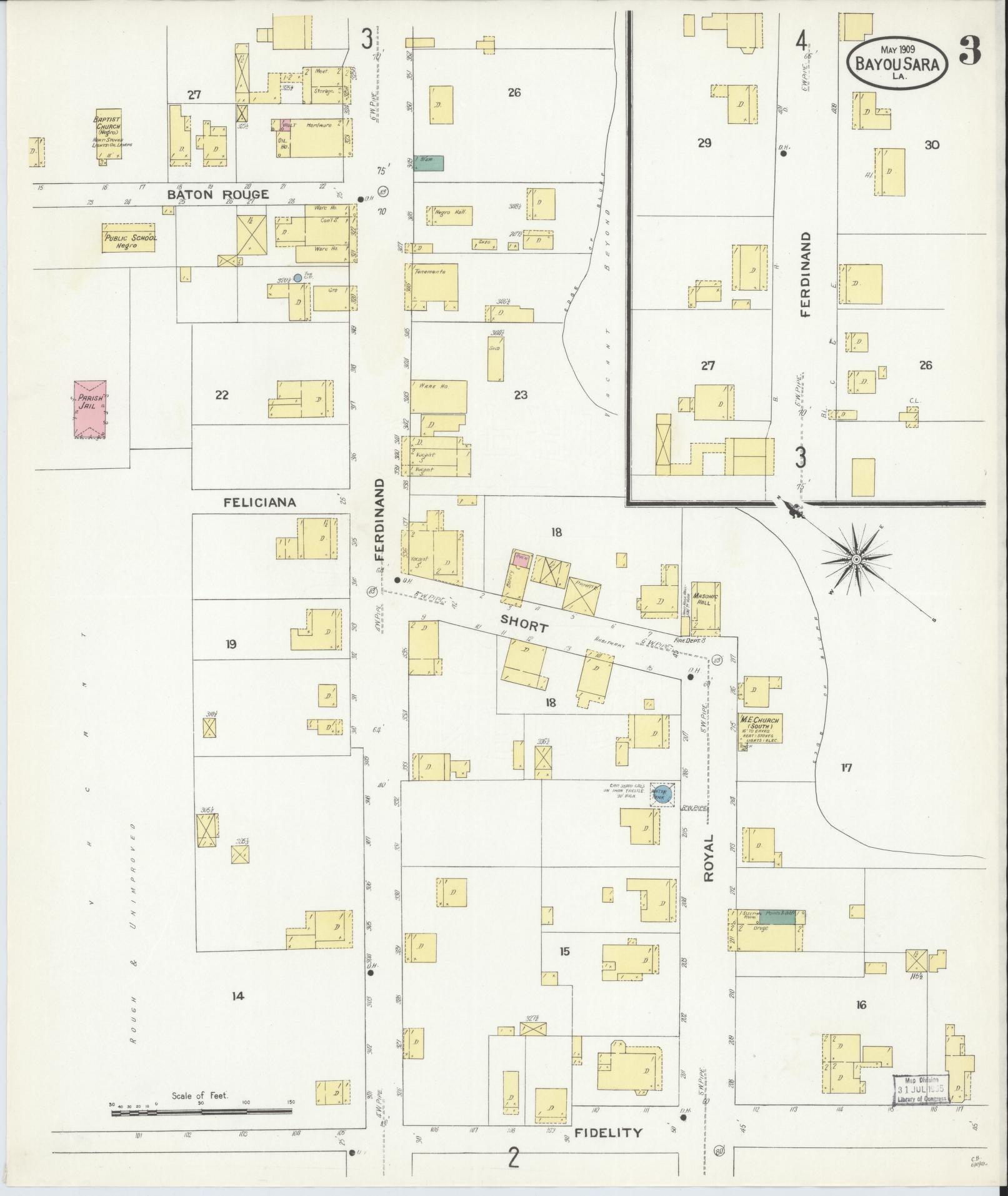 Sanborn Fire Insurance Map from Bayou Sara, West Feliciana Parish, Louisiana (1909), Sheet #0003 - Complete Map Set gallery image, historic Sanborn map, vintage wall art, Louisiana Louisiana