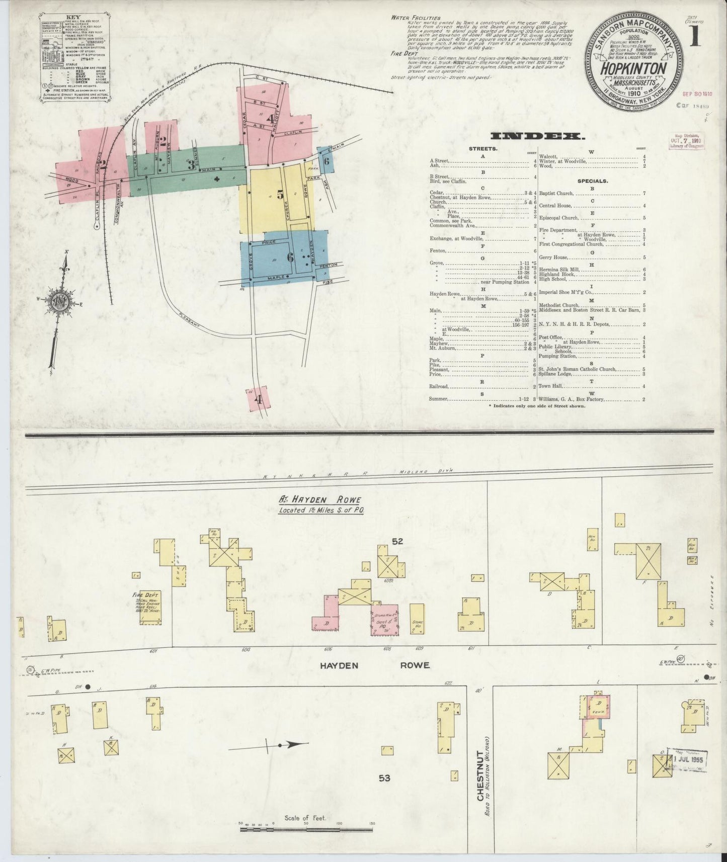 Sanborn Fire Insurance Map from Hopkinton, Middlesex County, Massachusetts (1910), Sheet #0001 - Complete Map Set gallery image, historic Sanborn map, vintage wall art, Massachusetts Massachusetts