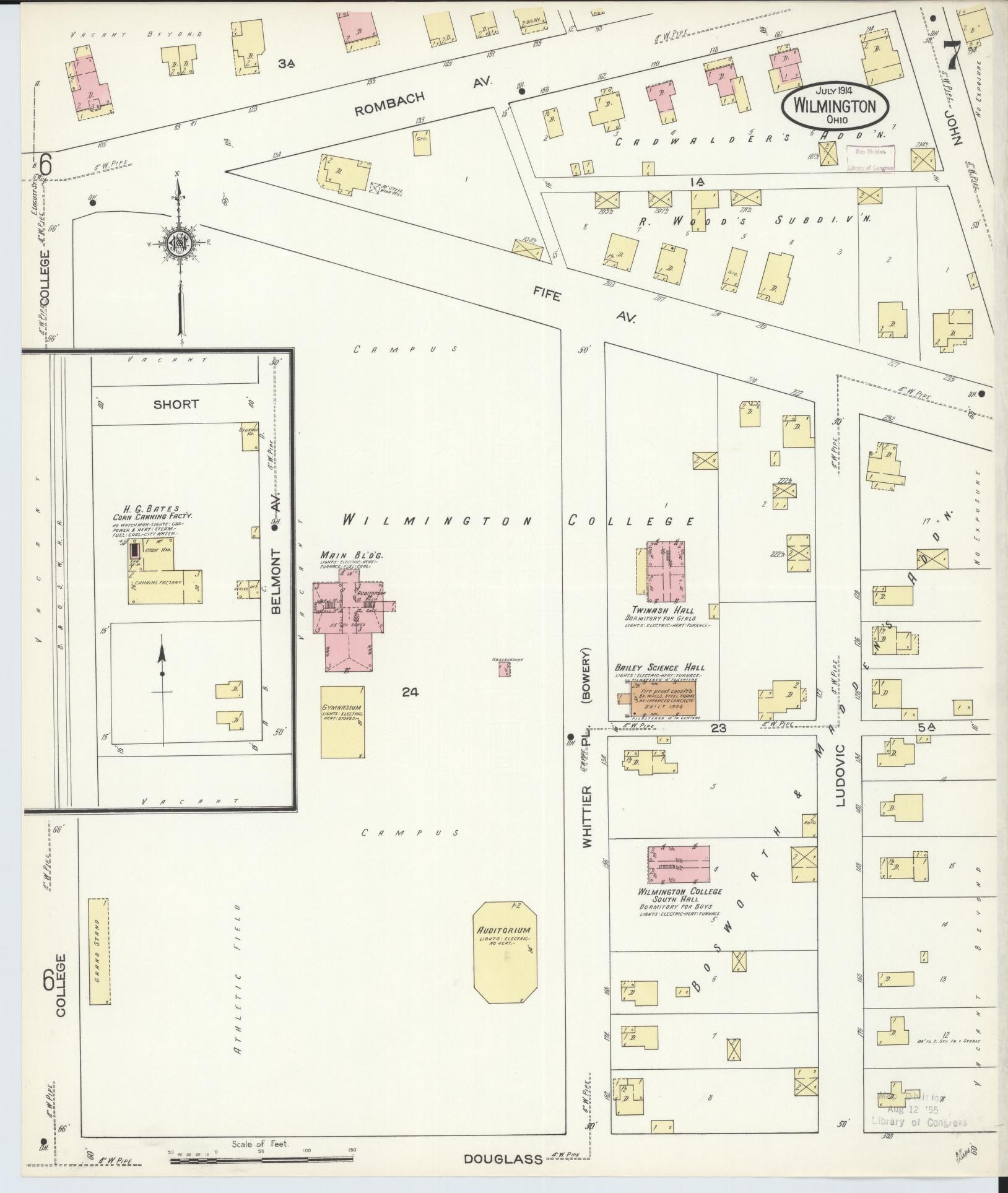 Sanborn Fire Insurance Map from Wilmington, Clinton County, Ohio (1914), Sheet #0007 - Complete Map Set gallery image, historic Sanborn map, vintage wall art, Ohio Ohio
