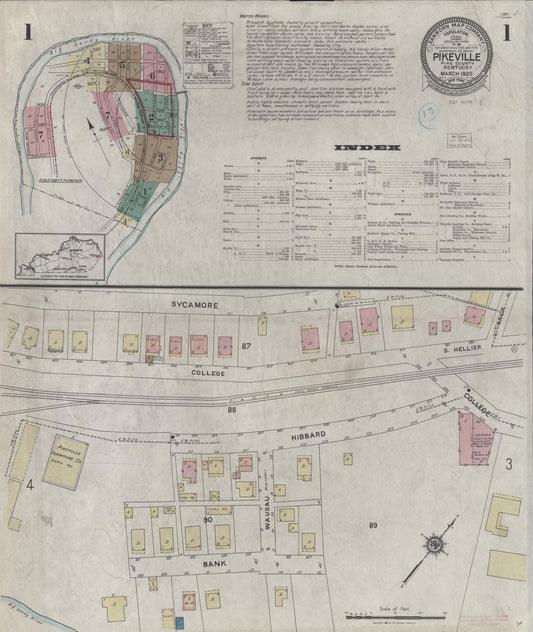 Sanborn Fire Insurance Map from Pikeville, Pike County, Kentucky (1925), Sheet #0001 - Complete Map Set gallery image, historic Sanborn map, vintage wall art, Kentucky Kentucky