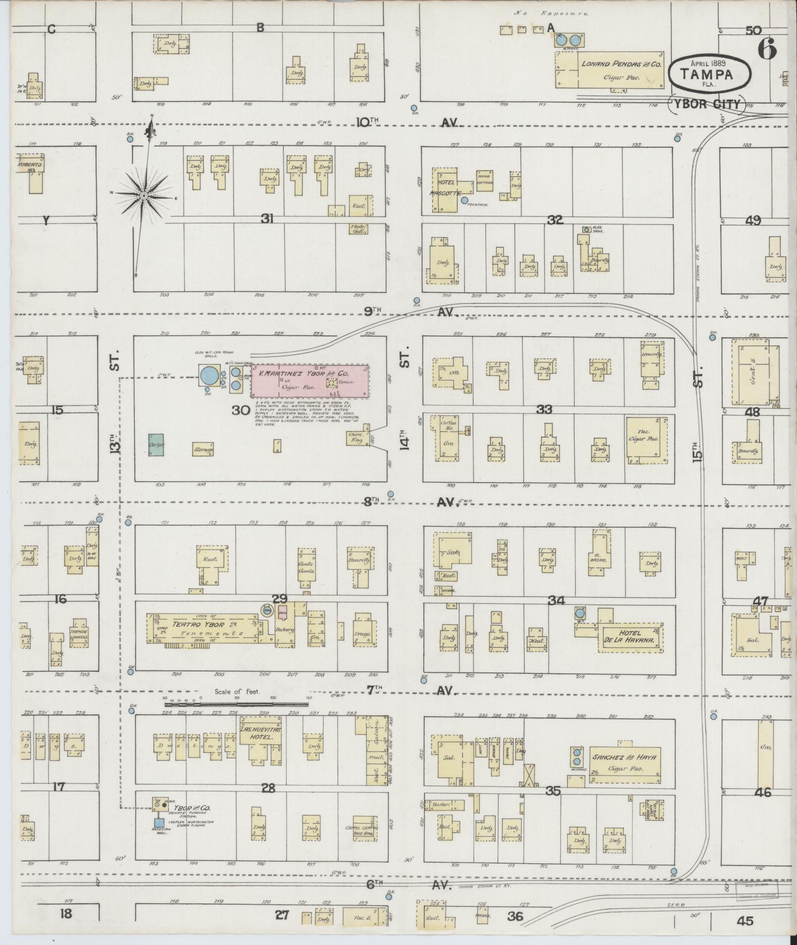 Sanborn Fire Insurance Map from Tampa, Hillsborough County, Florida (1889), Sheet #0006 - Complete Map Set gallery image, historic Sanborn map, vintage wall art, Florida Florida