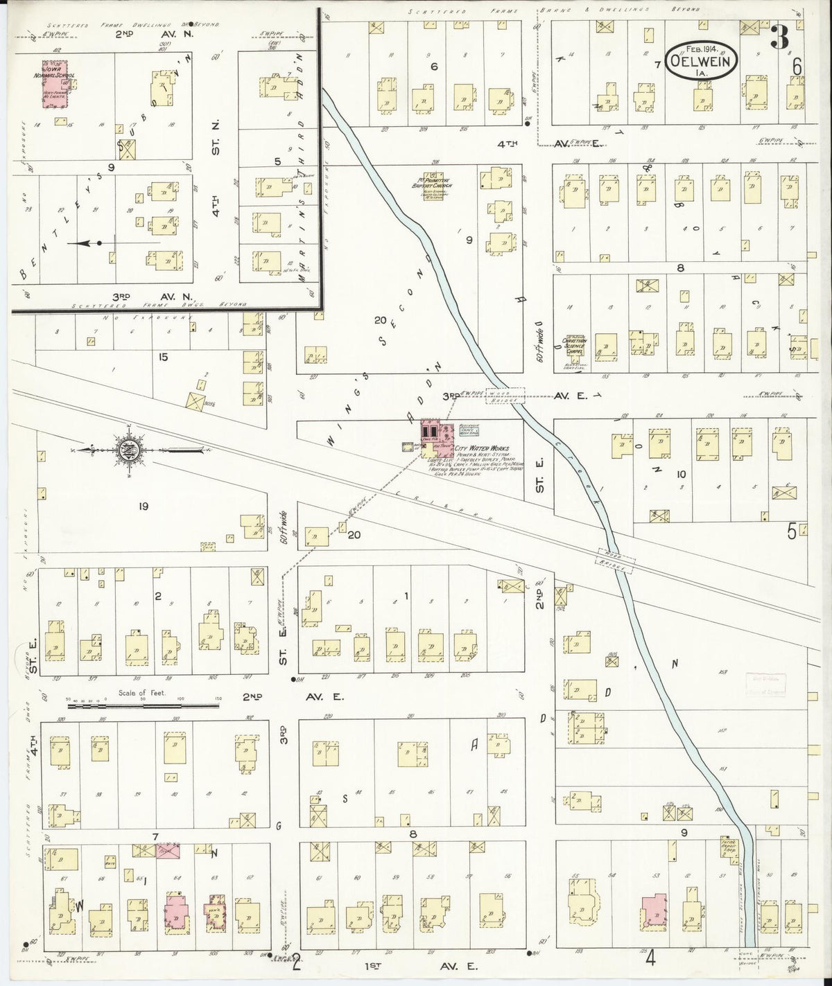 Sanborn Fire Insurance Map from Oelwein, Fayette County, Iowa (1914), Sheet #0003 - Historic Sanborn Fire Insurance Map Print, vintage old map wall art