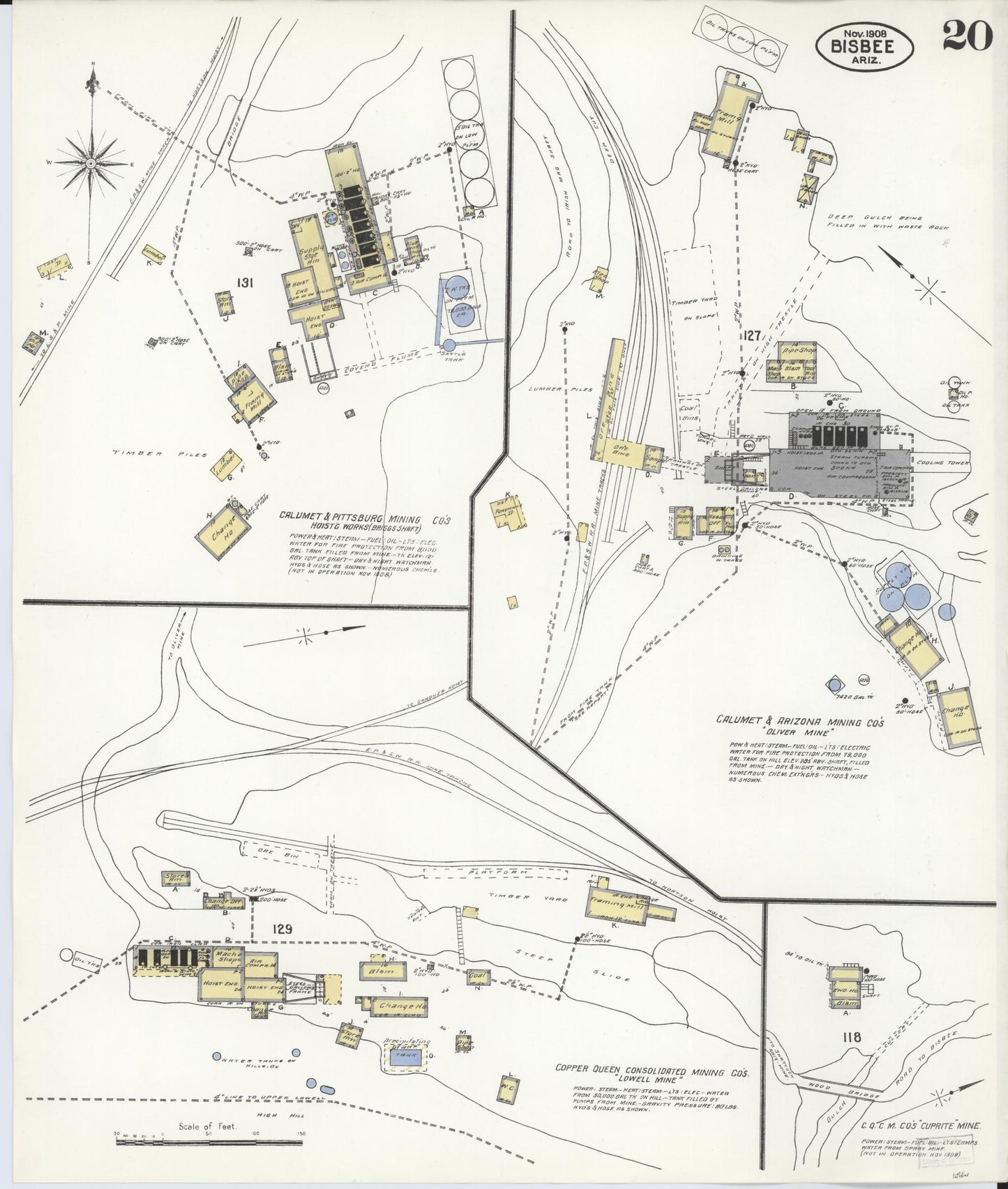 Sanborn Fire Insurance Map from Bisbee, Cochise County, Arizona (1908), Sheet #0020 - Complete Map Set gallery image, historic Sanborn map, vintage wall art, Arizona Arizona