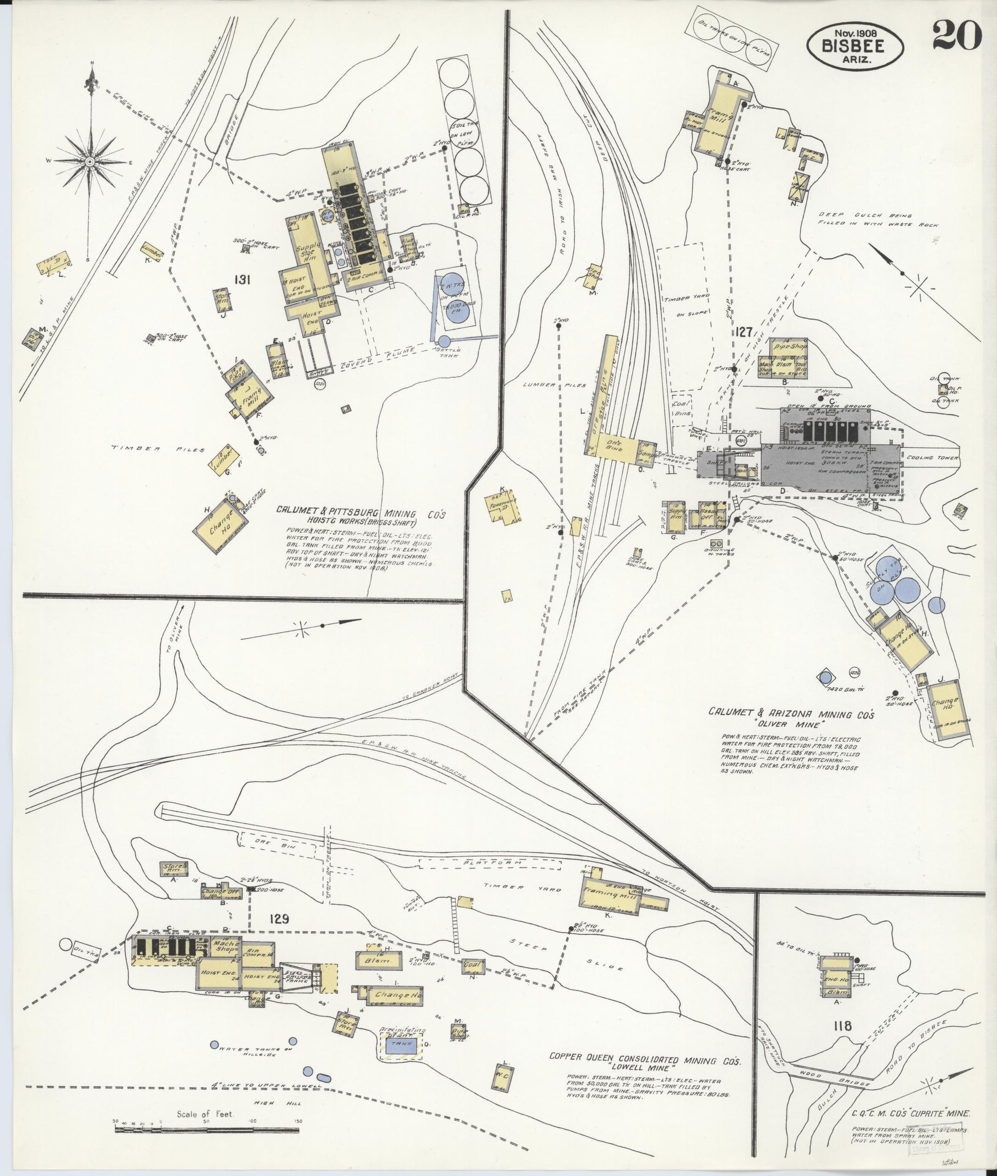 Sanborn Fire Insurance Map from Bisbee, Cochise County, Arizona (1908), Sheet #0020 - Complete Map Set gallery image, historic Sanborn map, vintage wall art, Arizona Arizona
