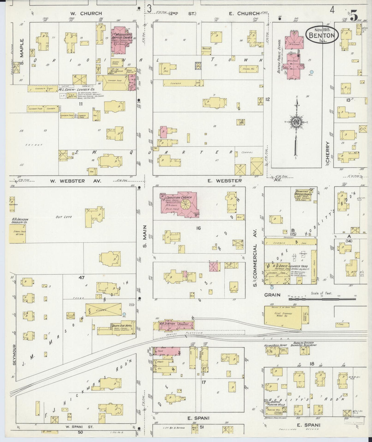 Sanborn Fire Insurance Map from Benton, Franklin County, Illinois (1915), Sheet #0005 - Complete Map Set gallery image, historic Sanborn map, vintage wall art, Illinois Illinois