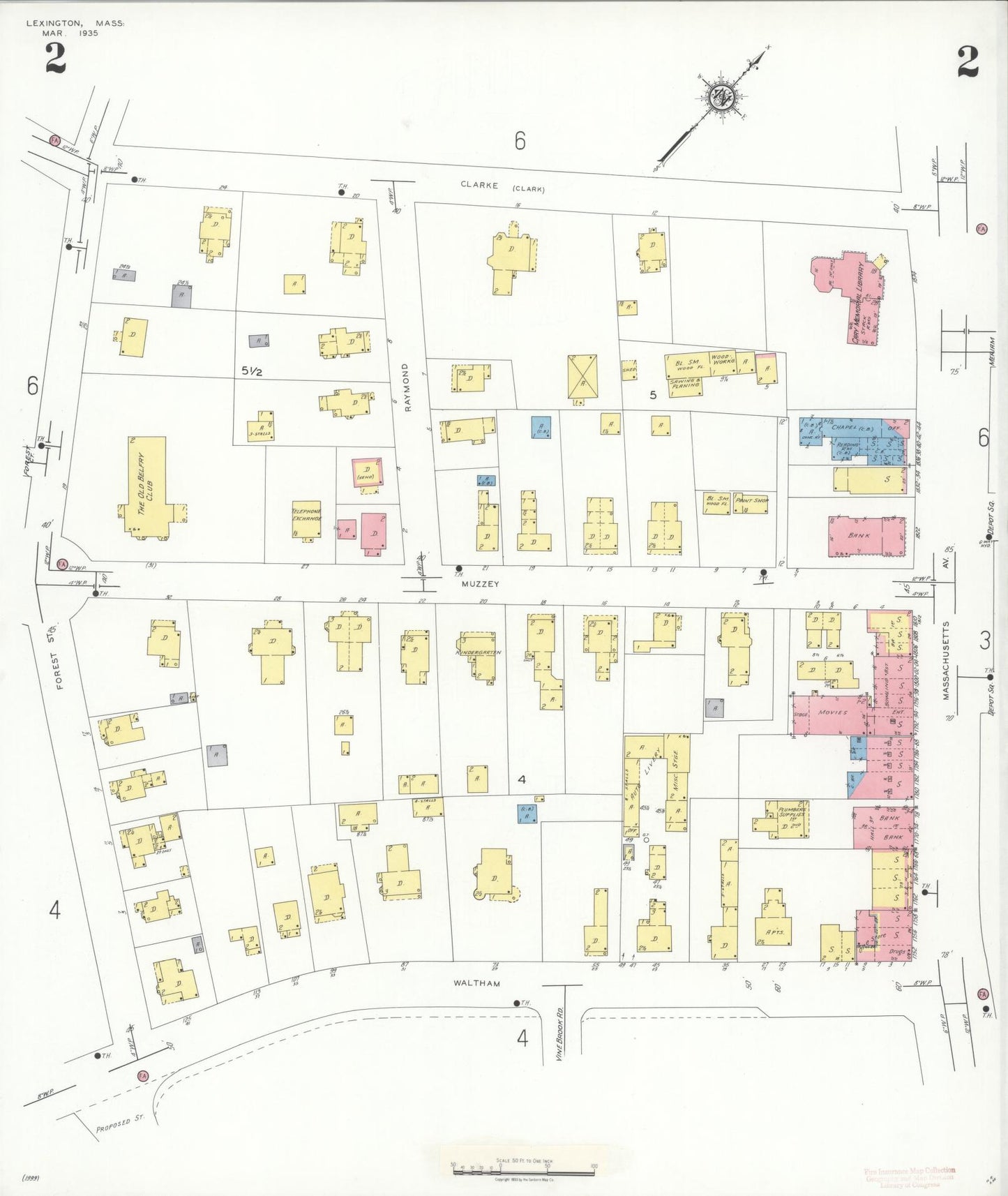Sanborn Fire Insurance Map from Lexington, Middlesex County, Massachusetts (1935), Sheet #0002 - Complete Map Set gallery image, historic Sanborn map, vintage wall art, Massachusetts Massachusetts