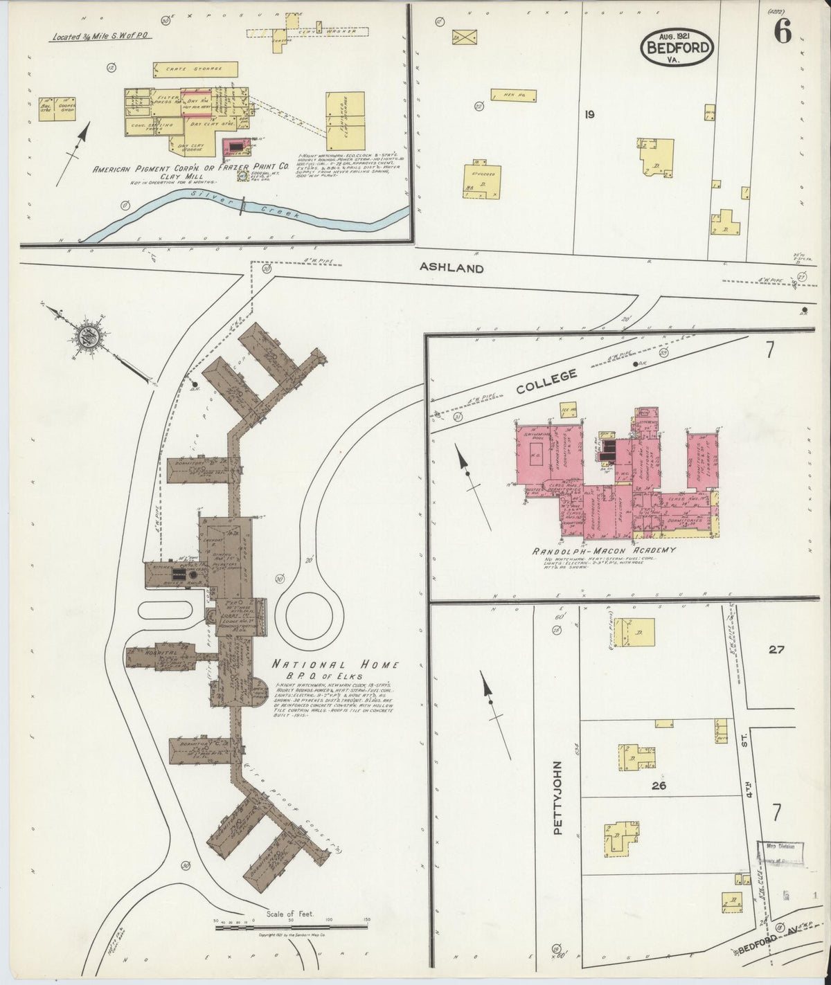 Sanborn Fire Insurance Map from Bedford, Independent Cities, Virginia (1921), Sheet #0006 - Complete Map Set gallery image, historic Sanborn map, vintage wall art, Virginia Virginia