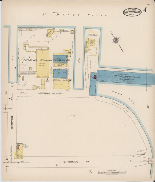Sanborn Fire Insurance Map from Sault Sainte Marie, Chippewa County, Michigan (1922), Sheet #0004 - Historic Sanborn Fire Insurance Map Print, vintage old map wall art, antique decor, genealogy gift, Michigan Michigan map