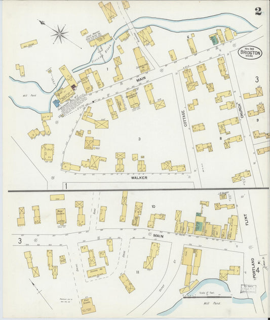 Sanborn Fire Insurance Map from Bridgton, Cumberland County, Maine (1901), Sheet #0002 - Historic Sanborn Fire Insurance Map Print, vintage old map wall art, antique decor, genealogy gift, Maine Maine map