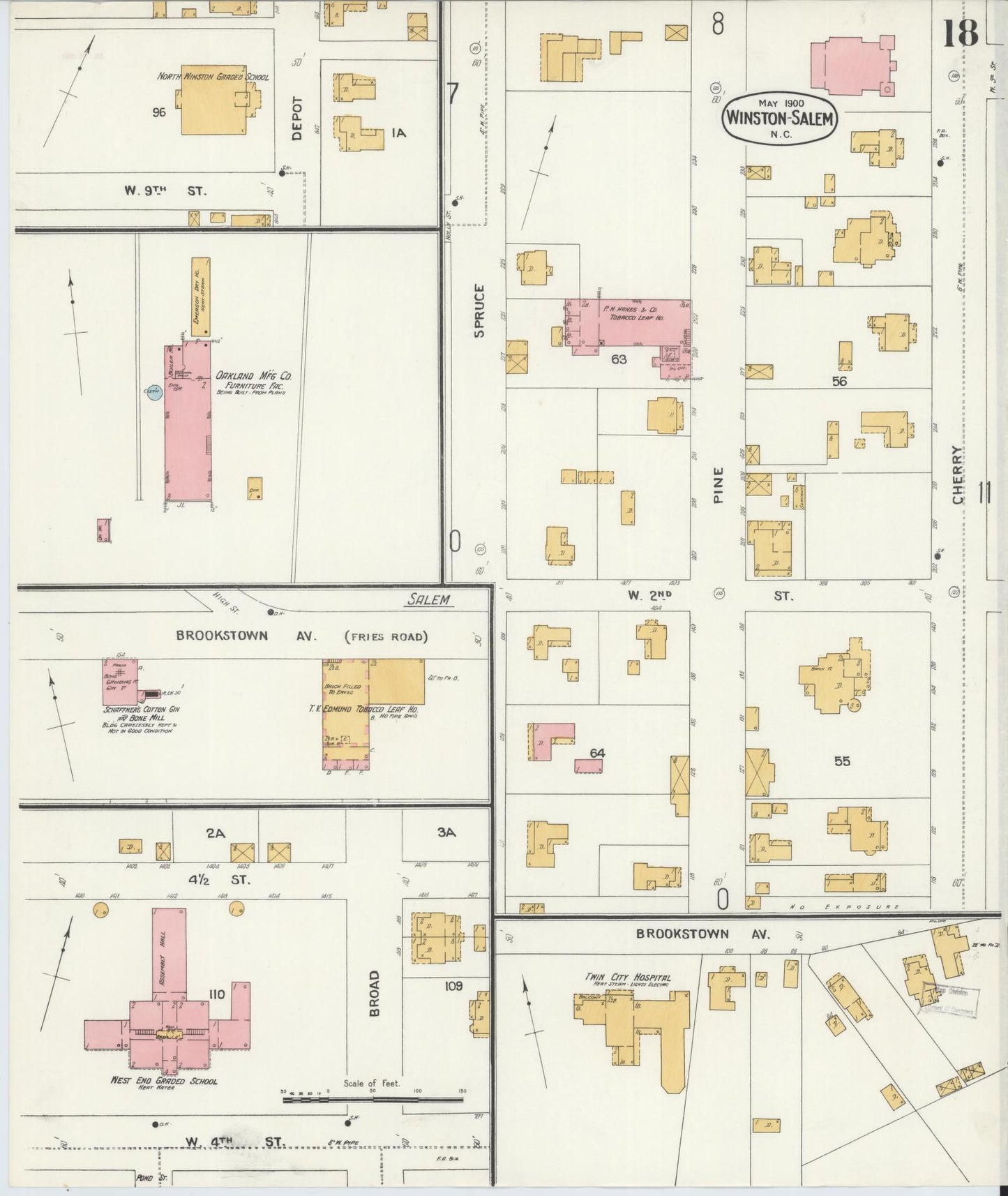 Sanborn Fire Insurance Map from Winston-Salem, Forsyth County, North Carolina (1900), Sheet #0018 - Complete Map Set gallery image, historic Sanborn map, vintage wall art, North Carolina North Carolina