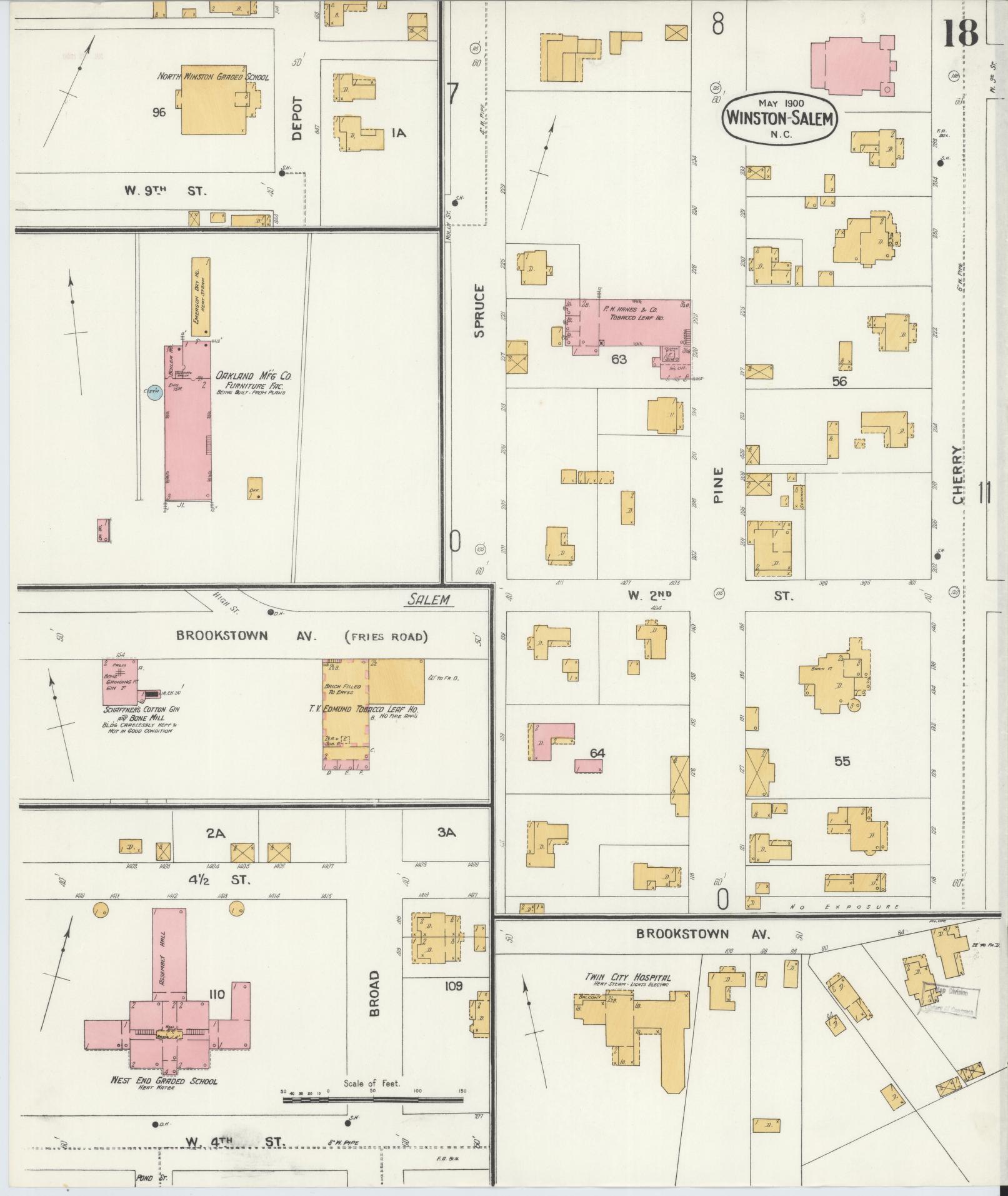 Sanborn Fire Insurance Map from Winston-Salem, Forsyth County, North Carolina (1900), Sheet #0018 - Complete Map Set gallery image, historic Sanborn map, vintage wall art, North Carolina North Carolina