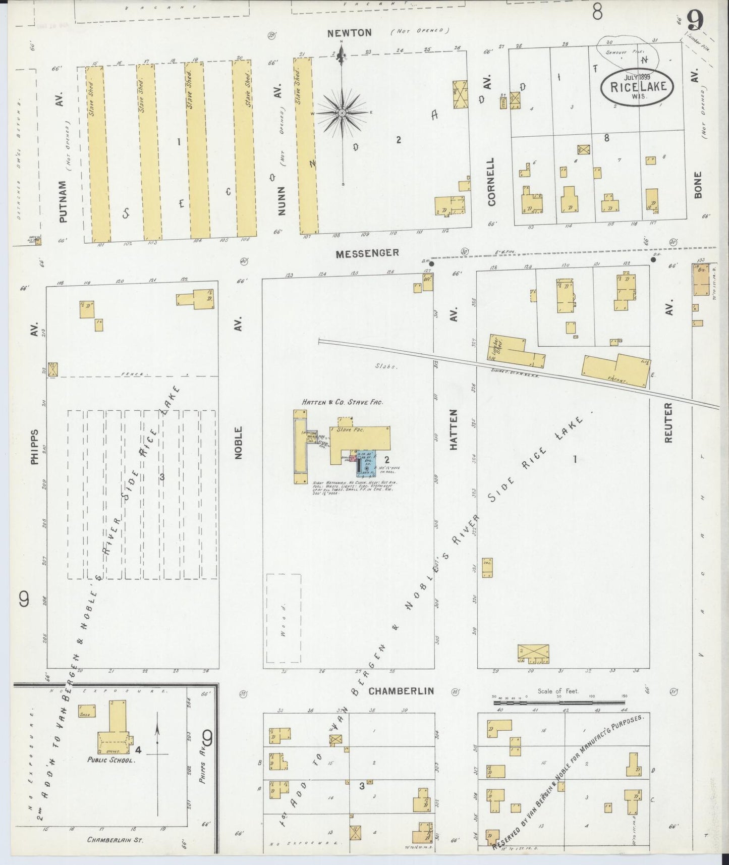 Sanborn Fire Insurance Map from Rice Lake, Barron County, Wisconsin (1899), Sheet #0009 - Complete Map Set gallery image, historic Sanborn map, vintage wall art, Wisconsin Wisconsin