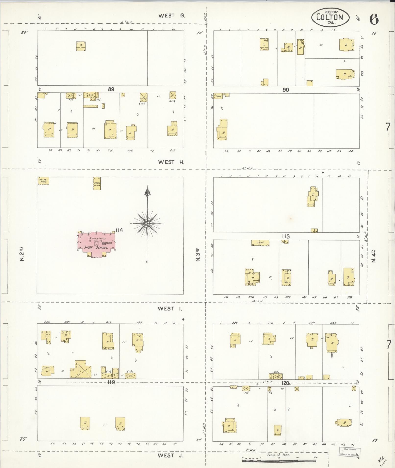 Sanborn Fire Insurance Map from Colton, San Bernardino County, California (1907), Sheet #0006 - Complete Map Set gallery image, historic Sanborn map, vintage wall art, California California
