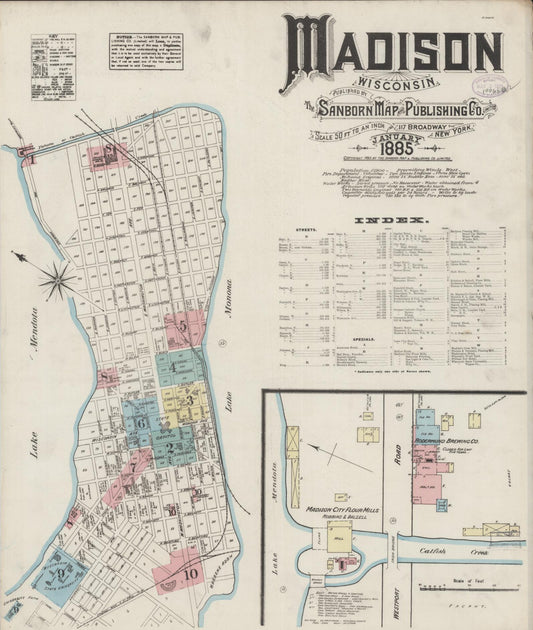 Sanborn Fire Insurance Map from Madison, Dane County, Wisconsin (1885), Sheet #0001 - Complete Map Set gallery image, historic Sanborn map, vintage wall art, Wisconsin Wisconsin