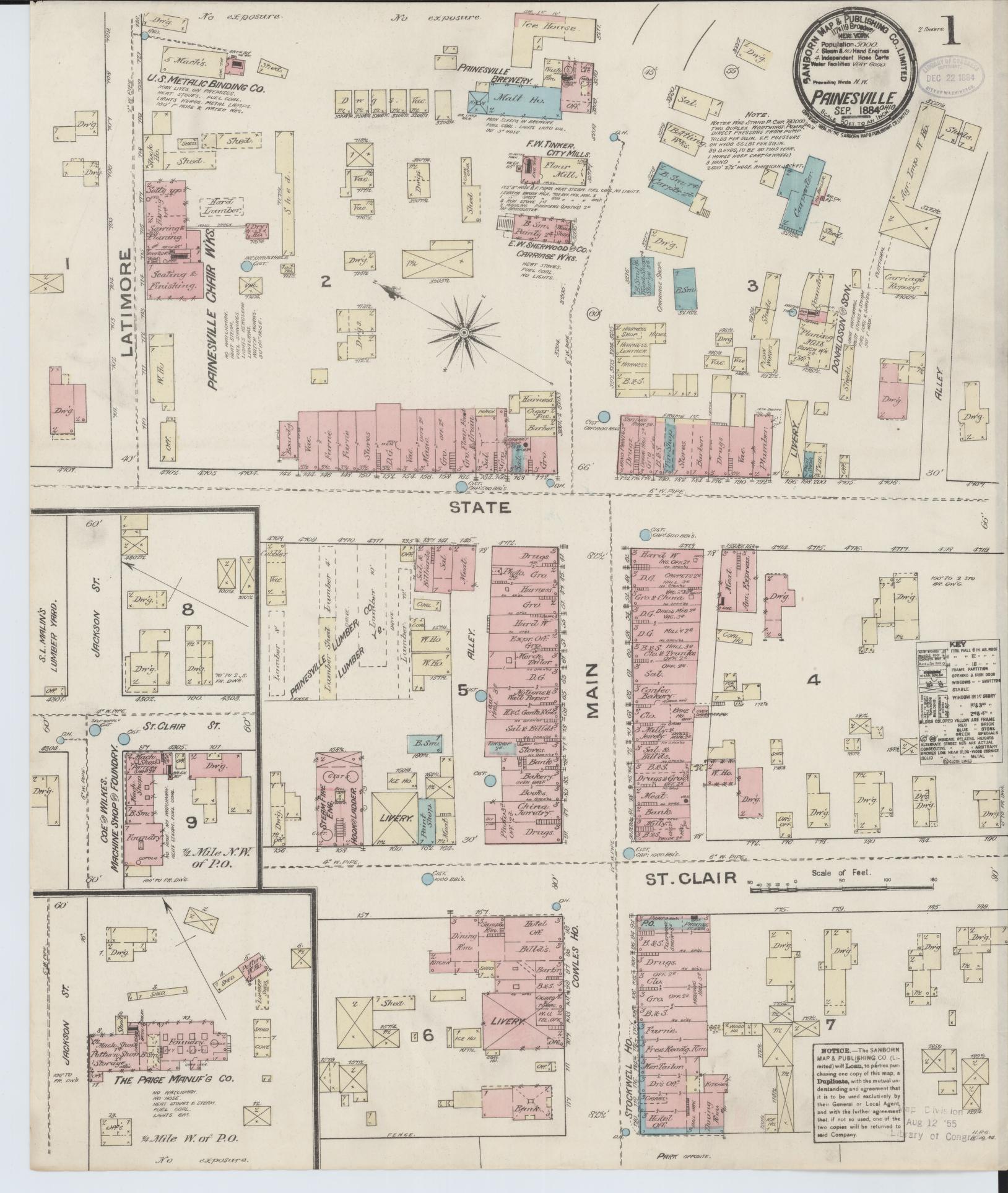 Sanborn Fire Insurance Map from Painesville, Lake County, Ohio (1884), Sheet #0001 - Complete Map Set gallery image, historic Sanborn map, vintage wall art, Ohio Ohio