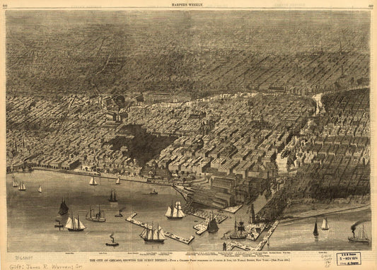 The City of Chicago, showing the burnt district. (1874) – Historic Bird’s-Eye View Panorama Print