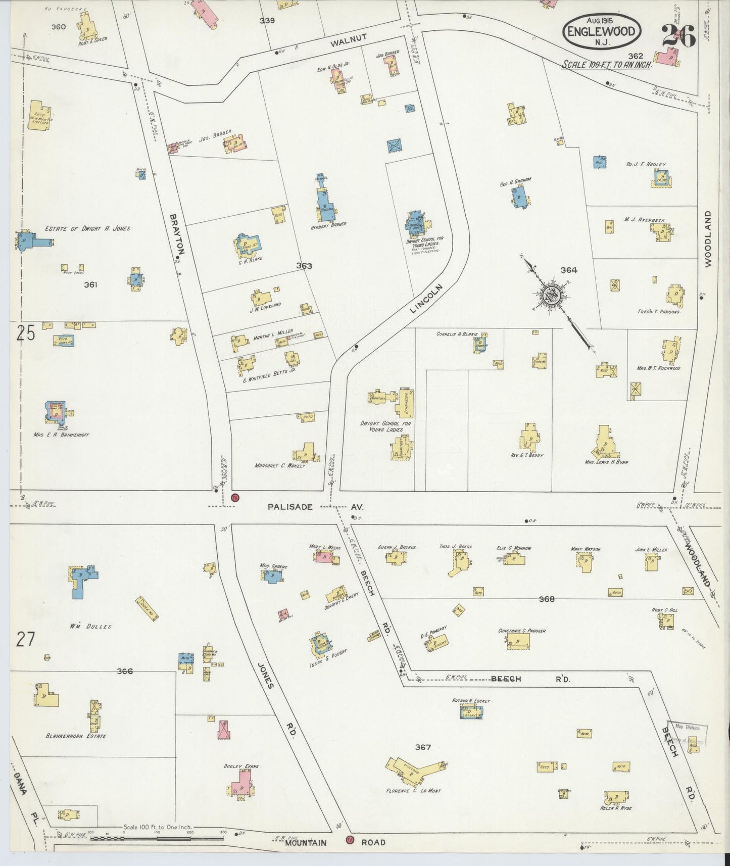 Sanborn Fire Insurance Map from Englewood, Bergen County, New Jersey (1915), Sheet #0026 - Complete Map Set gallery image, historic Sanborn map, vintage wall art, New Jersey New Jersey