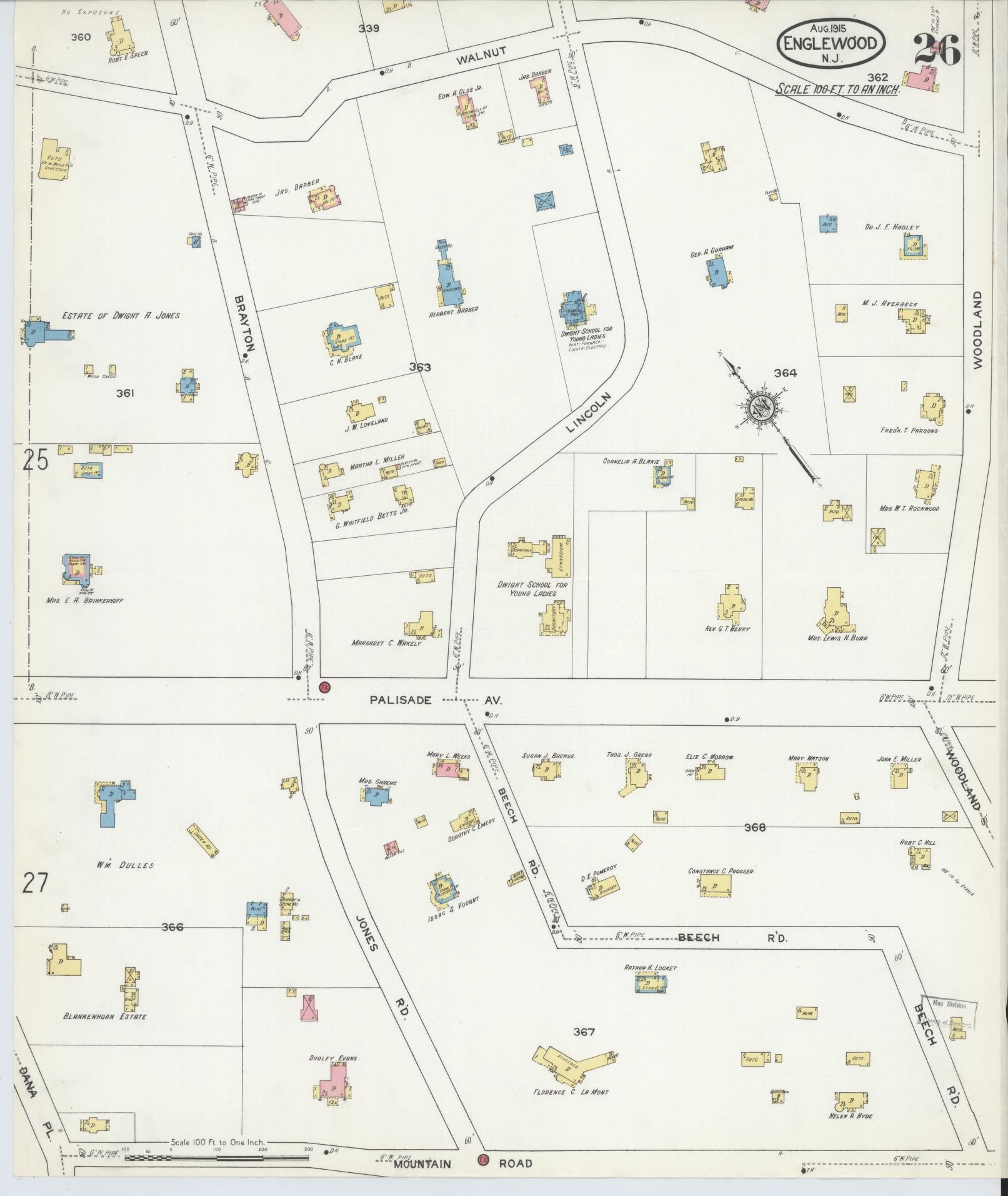 Sanborn Fire Insurance Map from Englewood, Bergen County, New Jersey (1915), Sheet #0026 - Complete Map Set gallery image, historic Sanborn map, vintage wall art, New Jersey New Jersey