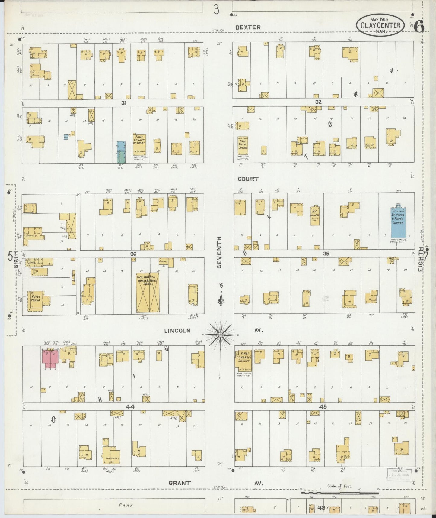 Sanborn Fire Insurance Map from Clay Center, Clay County, Kansas (1905), Sheet #0006 - Complete Map Set gallery image, historic Sanborn map, vintage wall art, Kansas Kansas