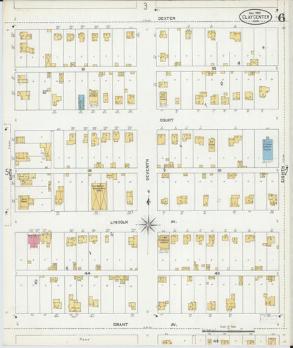 Sanborn Fire Insurance Map from Clay Center, Clay County, Kansas (1905), Sheet #0006 - Complete Map Set gallery image, historic Sanborn map, vintage wall art, Kansas Kansas