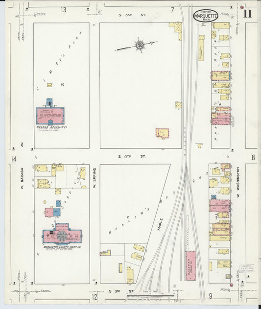 Sanborn Fire Insurance Map from Marquette, Marquette County, Michigan (1917), Sheet #0011 - Historic Sanborn Fire Insurance Map Print, vintage old map wall art, antique decor, genealogy gift, Michigan Michigan map