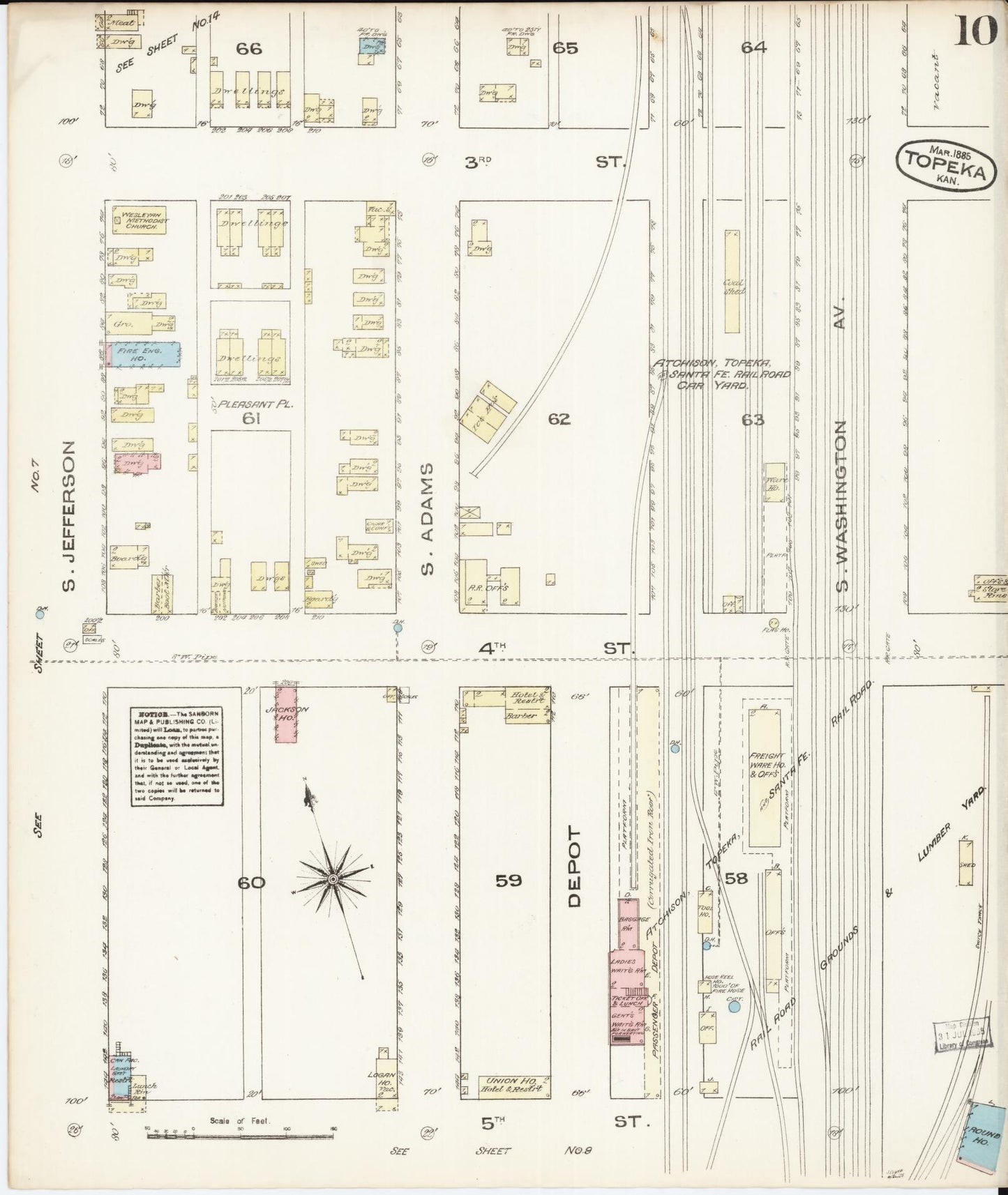 Sanborn Fire Insurance Map from Topeka, Shawnee County, Kansas (1885), Sheet #0010 - Historic Sanborn Fire Insurance Map Print, vintage old map wall art, antique decor, genealogy gift, Kansas Kansas map