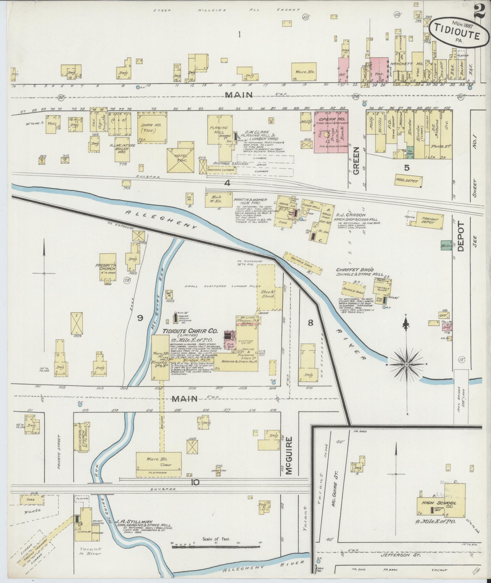 Sanborn Fire Insurance Map from Tidioute, Warren County, Pennsylvania (1887), Sheet #0002 - Complete Map Set gallery image, historic Sanborn map, vintage wall art, Pennsylvania Pennsylvania